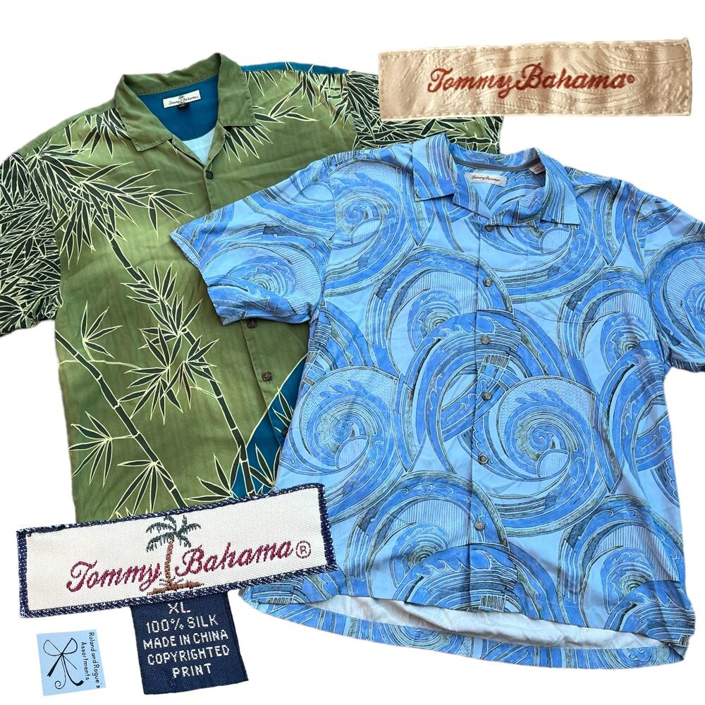 Tommy Bahama 100% Silk Vacation Mode 2-PC Button-up Shirts Men's Sz XL